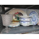 5783 - Cage containing a meat platter, blue and white china and glass vases