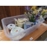 Plastic crate of various china to include vases, jugs etc