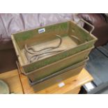 Four metal tool totes plus two hay bale books