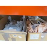 Five boxes containing a large quantity of white glazed crockery and loose cutlery