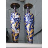 Pair of gold and blue floral china vases