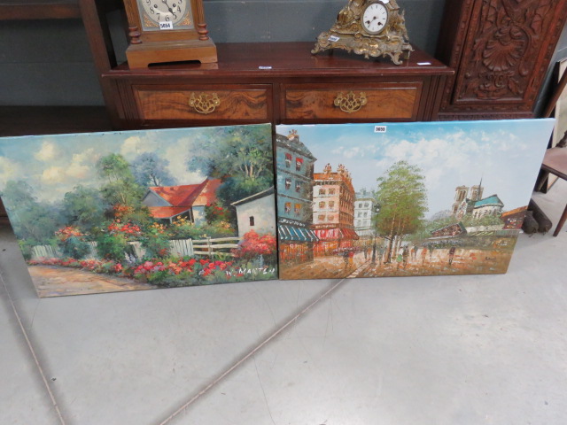 2 modern oil on street scenes