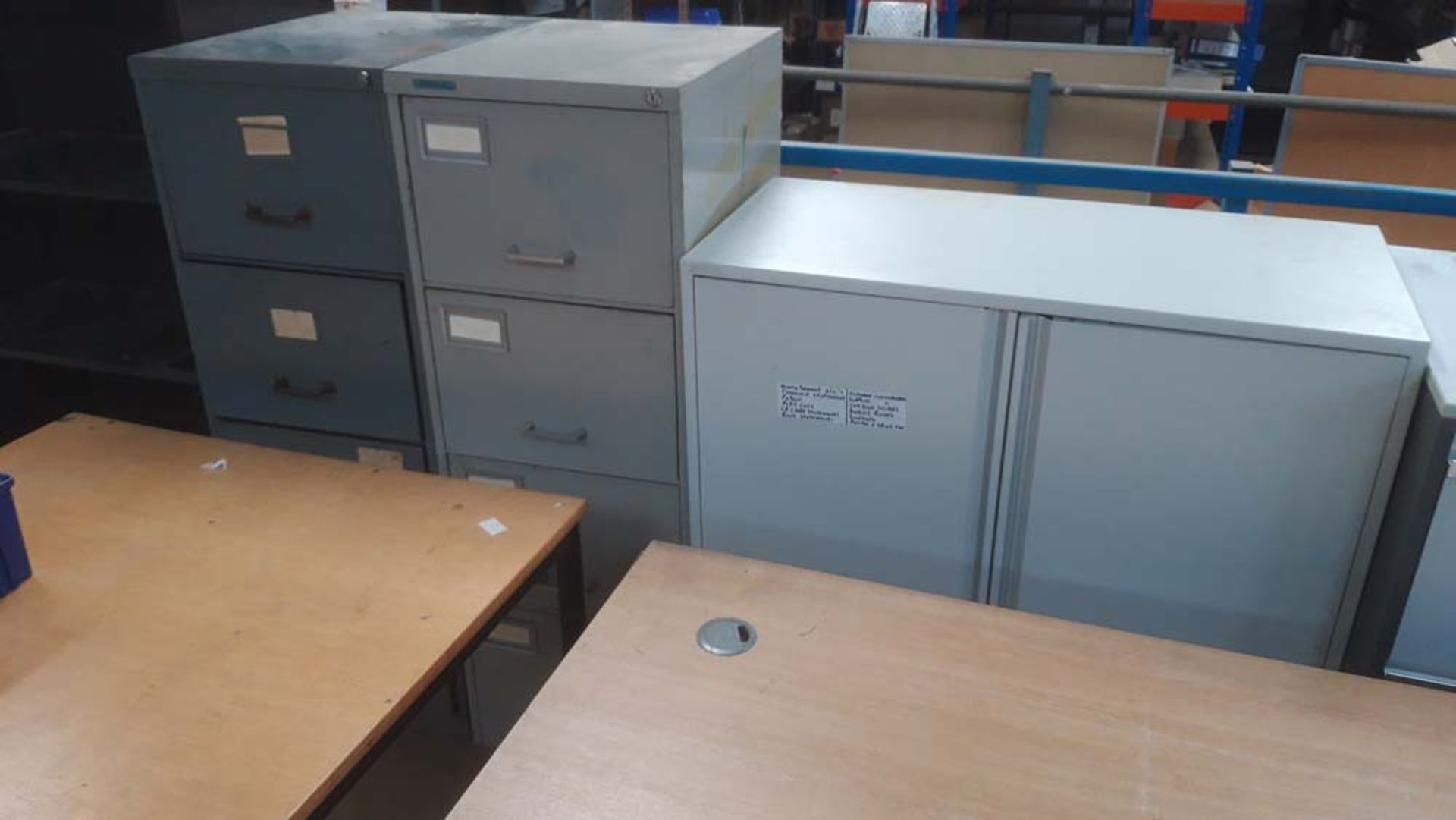 3 metal filing cabinets, 2 door cabinet, open front cabinet, 2 tables and 4 chairs (This lot is - Image 3 of 3