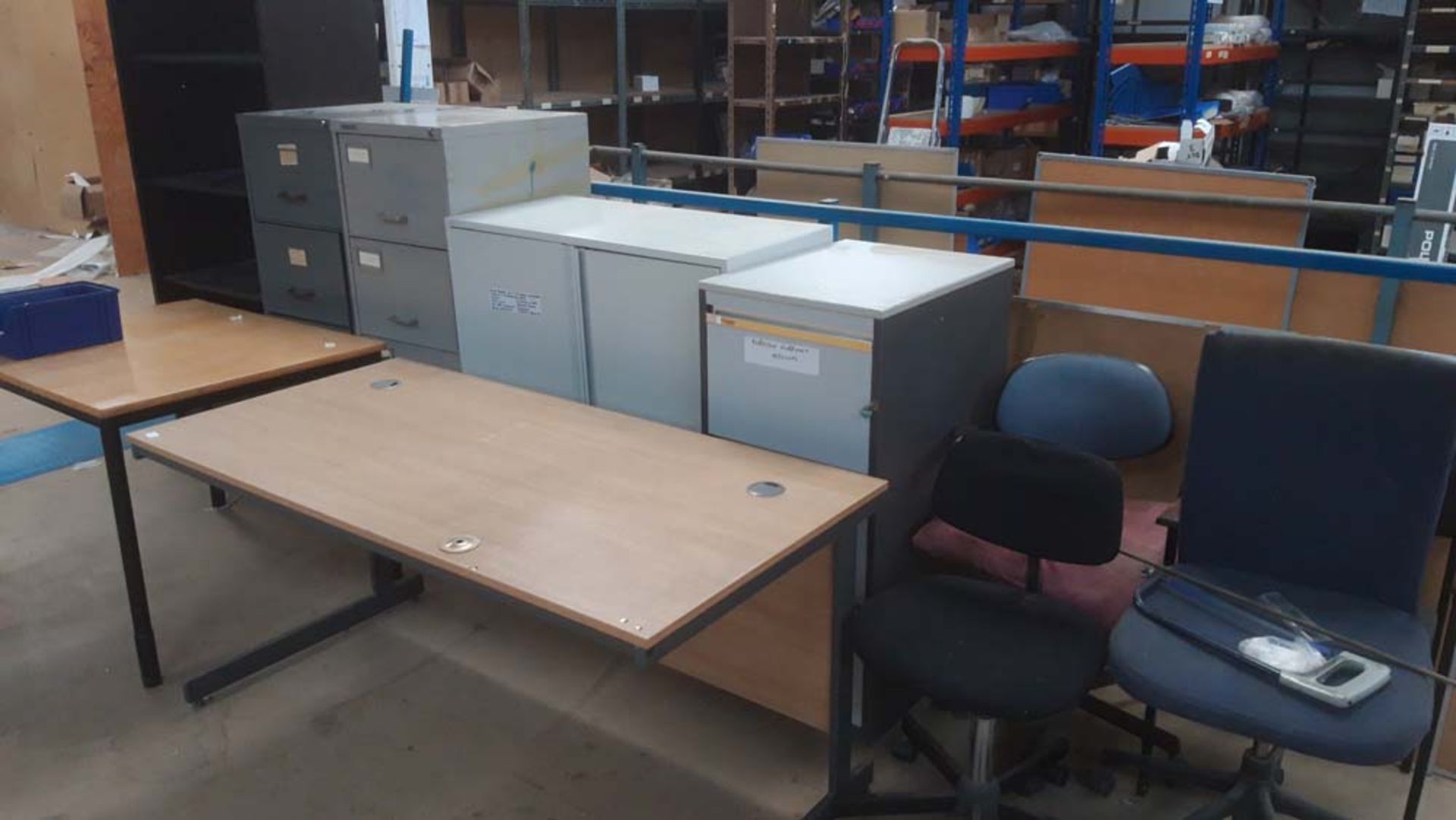 3 metal filing cabinets, 2 door cabinet, open front cabinet, 2 tables and 4 chairs (This lot is - Image 2 of 3