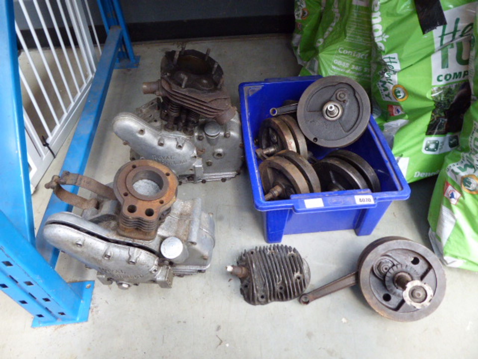 2 Royal Enfield motorcycle engines and a quantity of parts