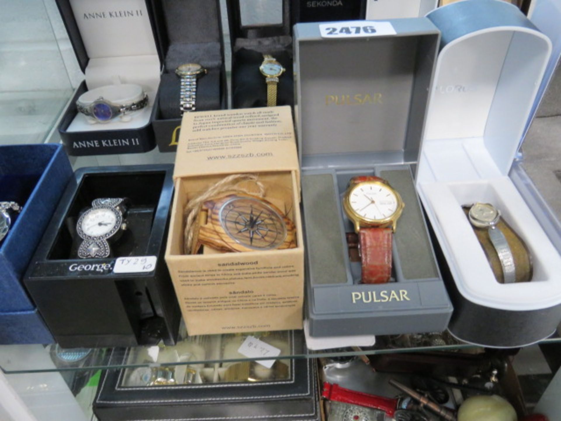 6 various watches with boxes inc. George, Pulsar, DKNY and Lorus
