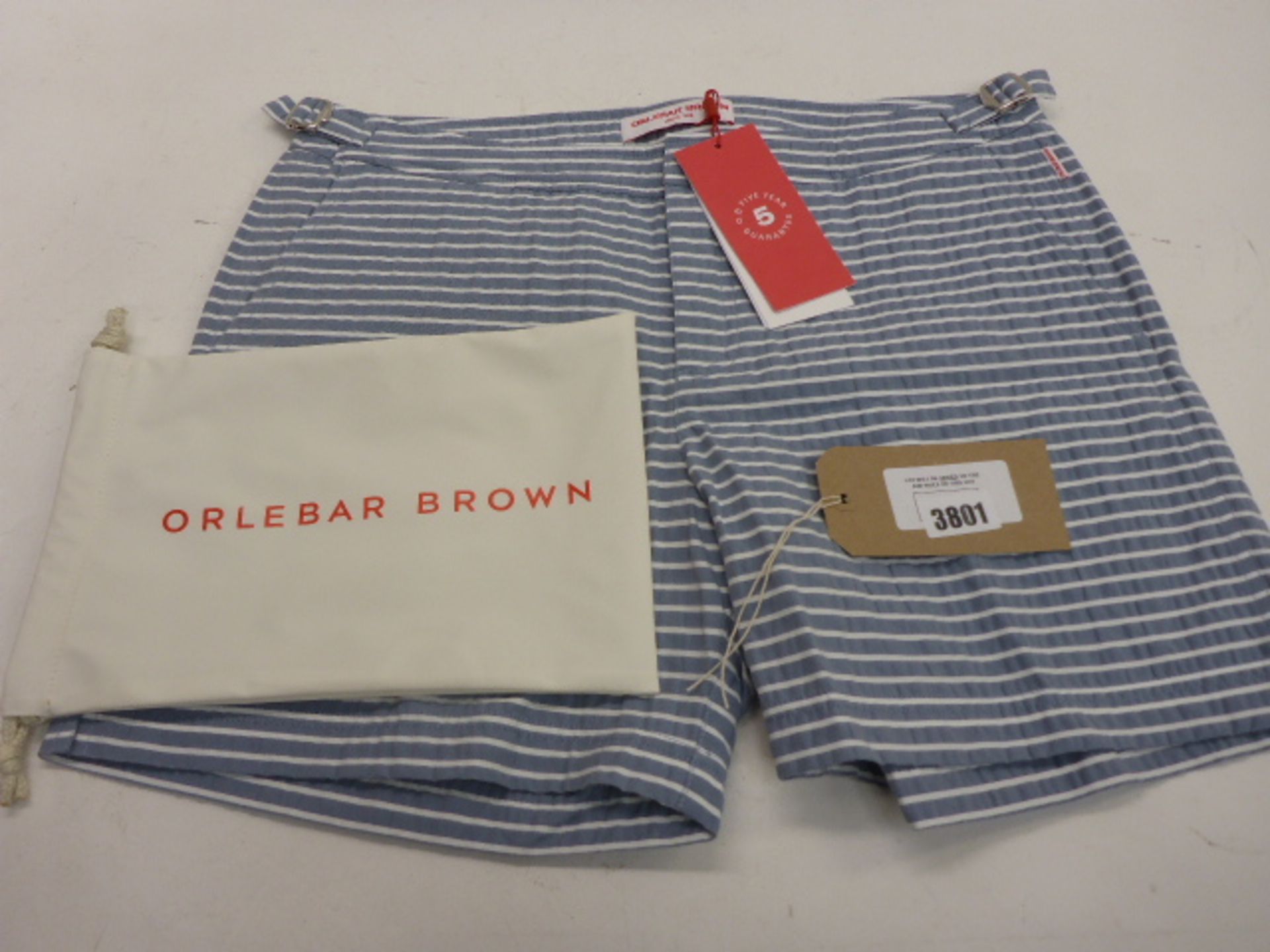 Orlebar Brown Bulldog beach stripe shorts SIze 34 and storage bag