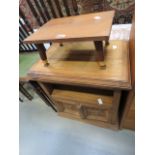 Small teak occasional table and a stripped pine hi-fi unit