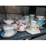 A single cage of collectable tea cups by Minton, Imperial and Queens etc
