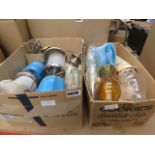 Box of camping lanterns, Kenwood mixing bowl and glass chimneys