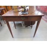 Mahogany single drawer occasional table on tapered supports with brass scutchins