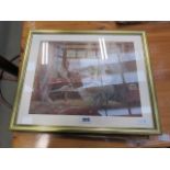 5159 & 5023 - A pair of framed and glazed prints of girl at rest and a villlage scene