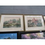 A pair of watercolours of riverside and country house scene