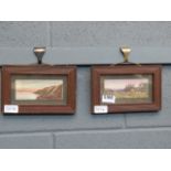 Two minature painings of coastal landscape and countryside landscape