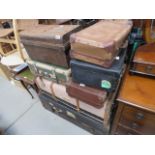 Seven assorted travel trunks and cases