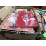 Box of assorted books to include the USA history, Chambers Thesaurus, coins etc