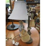 2 assorted table lamps, one of blue and white ceramic base and one brass base