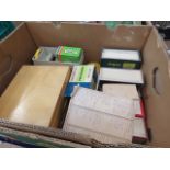 Box of photographic slide holders, slides and film