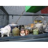A cage of china, to include: Royal Doulton Beefeater mini Toby jug, collectable pig money bank,
