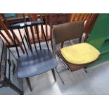 2 assorted chairs, one black painted spindle back, one brown upholstered chrome framed chair