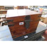 5006 - A dark wood graduated set of metal banded boxes