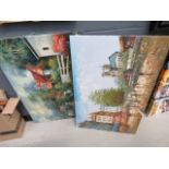 5055 - A pair of modern canvases of streetside and countryside scenes