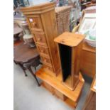 Tall five single door pine storage unit, CD rack and a pine TV stand