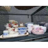 A cage of china, to include: Old Country Roses, blue & white china and Queen Anne fine bone china