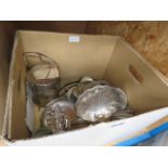 Single box of white metalware to include bonbon dishes, toast racks