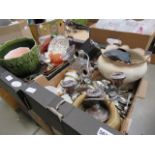 Two boxes of assorted household ware to include cutlery, candlestick holders, glass bowls,