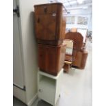 2 dark wood Art Deco design bedside cabinets and 1 other in white