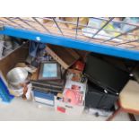 Part bay of assorted items to include magazines, mobile phones, small portable TV, Sony hi-fi,