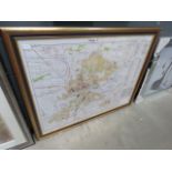 Framed and glazed map of Bedford in Russian