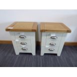 2 Hampshire Ivory Painted Oak Small 3 Drawer Bedside Tables (56,57)