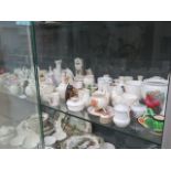 A shelf containing a large quantity of Tuscan, Willow, Alexander and crestedware