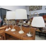 Five assorted table lamps and candlesticks