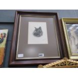 A watercolour of a black cat by French artist