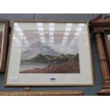 5542 Framed and glazed watercolour of mountain and lakeside scene, signed F Holmes