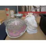 A quantity of cut glass, bowls, punch bowls, studio pottery and figurines