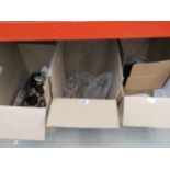 Three boxes of assorted household items, to include: cut glass vases, animal figurines, large