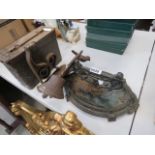 Quantity of metalware to include ammo box, metal welcome sign and a bell and a boot scraper