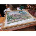 5191 - A pair of watercolours of a countryside scene and a poolside scene