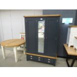 Hampshire Blue Painted Oak 3 Door 2 Drawer Wardrobe (34a)