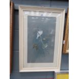 Framed and glazed print by Robin Armstrong of birds on an oak branch