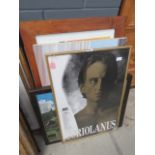 Large qty of assorted posters and paintings of coriolanus, paintings of countryside scenes, modern