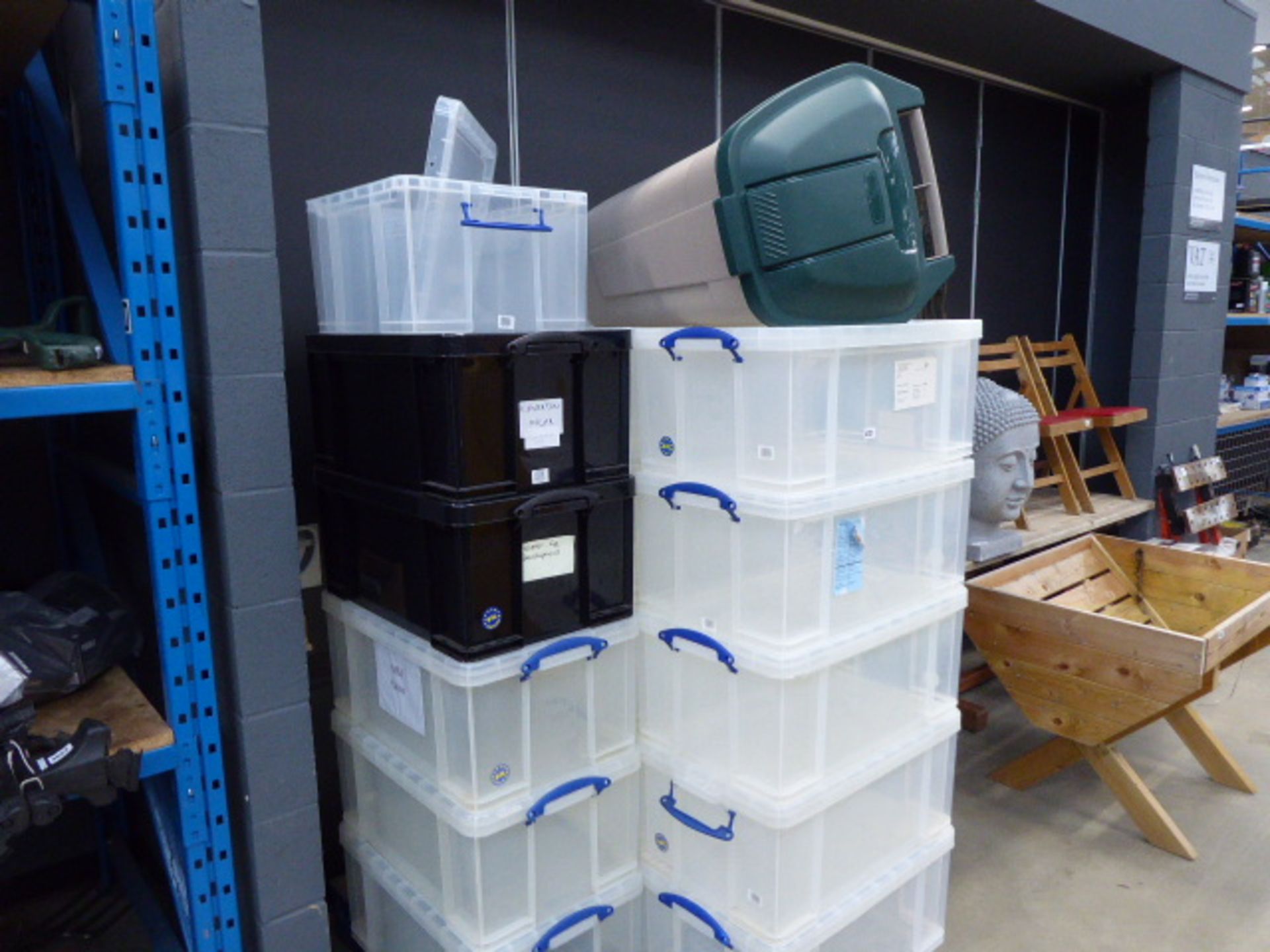 Twenty one large capacity plastic really useful storage boxes