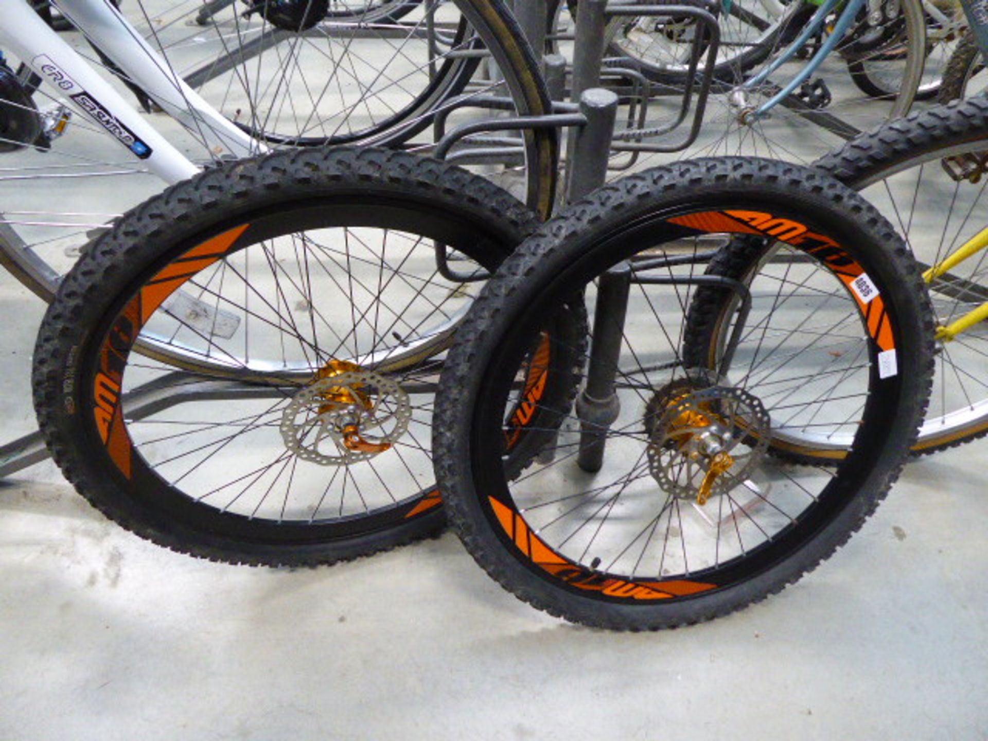 Pair of M16 bike wheels and tyres