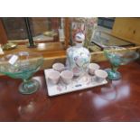 2 glazed bowls and an oriental tea serving set