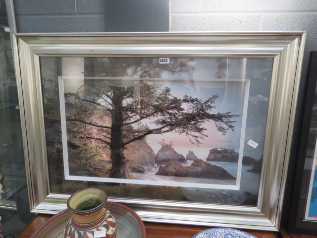 Large framed and glazed picture of a seashore scene
