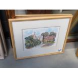 5120 - Two watercolours of a countryside scene and a poolside scene